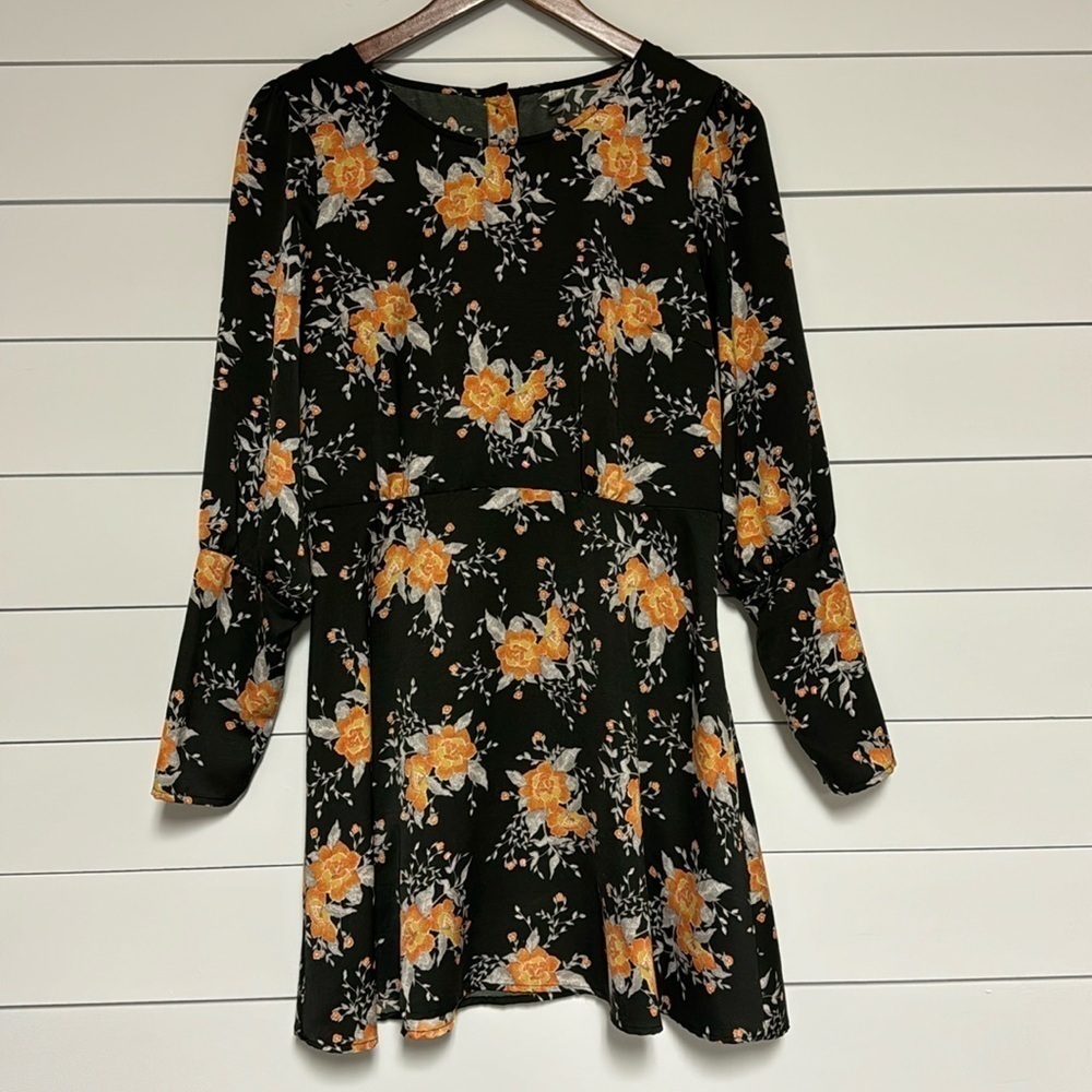Free People Long Sleeve Black Floral Parker Dress